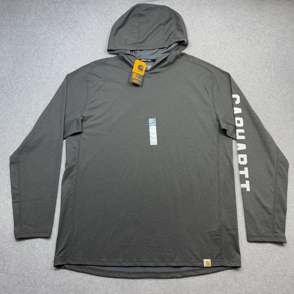 Carhartt Force Midweight Hooded Shirt Mens Large Gray Graphic Sun Protection